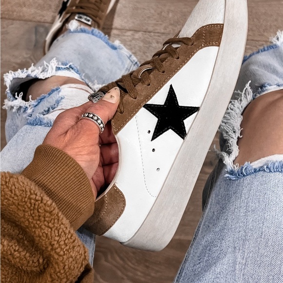 Shoes - White and Brown Sneakers with Minimalist Design